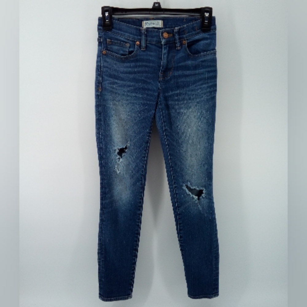 Madewell Skinny Skinny Distressed Blue Jeans Cotton Spandex Blend 24